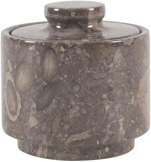 3" x 3" Marble Salt Cellar with Lid, 3.5oz Herb Pot & Candy Bowl for Modern Kitchen Countertop, Oceanic Jewelry Dish