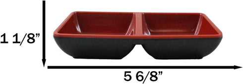 Ebros Red And Black Melamine Traditional Design Condiments Bowl, Ketchup BBQ Soy Sauce Dipping Dish with Divider