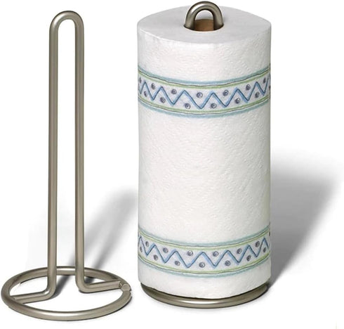 FitWell Paper Towel Holder for Kitchen Countertops, Steel Stand for Standard & Jumbo Rolls, Satin Nickel