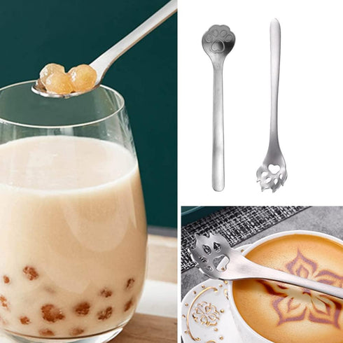 Small Hollow Out Stainless Steel Cat Paw Coffee Teaspoon, Dessert Spoon, Appetizer Tableware Spoon for Kitchen