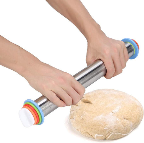 Stainless Steel Rolling Pin Non-stick Scale Adjustable Cake Dough Roller With Thickness Ring Baking Pastry Bakeware Tool by TOPINCN