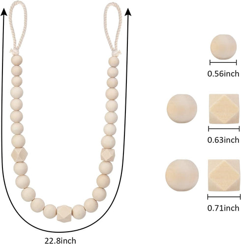 Set 2 Wood Bead Curtain Tiebacks, KLOGTSIND of Curtain Holdbacks for Thin or Thick Window Draperies, Boho Farmhouse