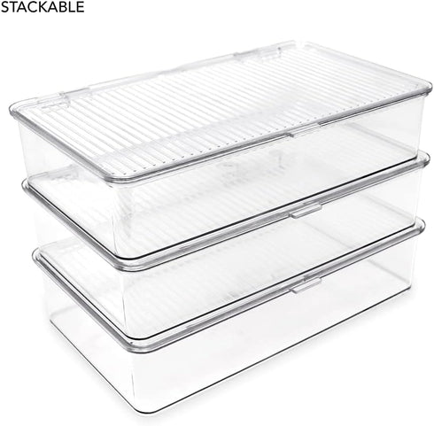 Isaac Jacobs Small Stackable Organizer Bin, Clear Storage Box with Hinged Lid, 10.75” x 6.5” x 2.4”, Home Office