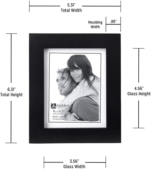Malden 4x5 Picture Frame, Wide Real Wood Molding, Black