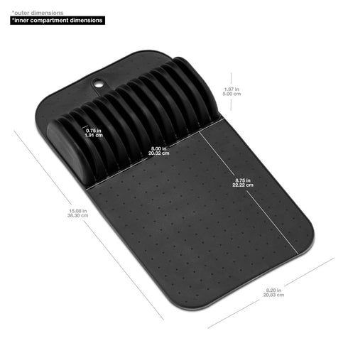 Madesmart Premium Antimicrobial Classic Large Knife Mat, Soft-Grip Non-Slip Drawer Organizer, EPA Certified, Carbon