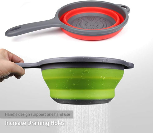 2 Pack Kitchen Foldable Silicone Strainer Colanders - Collapsible with Handles, Space-Saver for Draining Pasta,