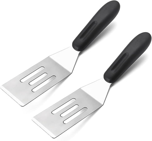 2 Pack Small Metal Spatula, Mini Stainless Steel Spatula for Flipping and Baking with Non-Slip Handle