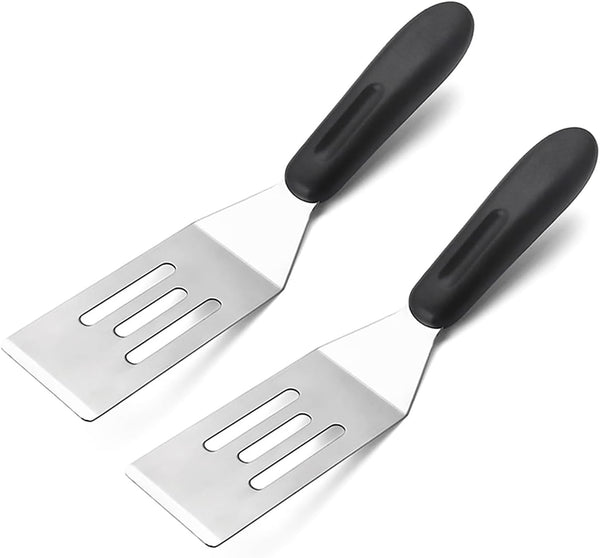 2 Pack Small Metal Spatula, Mini Stainless Steel Spatula for Flipping and Baking with Non-Slip Handle