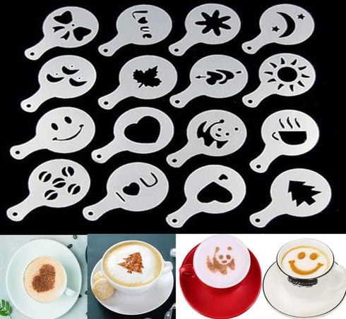 46 Coffee Stencils + 2 Steel Mesh Powder Shaker, Magnoloran Valentine's Day Stencils for Cookies, Baking Painting Mold