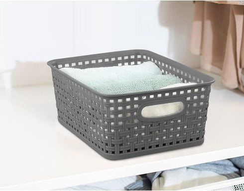 Grey Plastic Storage Basket, 10.03" x 7.67" x 4.05", Set of 6 Packs