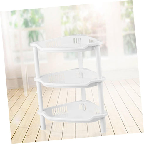 STOBAZA 3 Shelf Layer Stand, Plastic Corner Storage Organizer for Kitchen, Bathroom, and Small Household Items