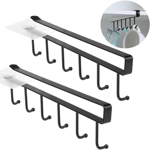 2 Pack Storage Mug Hooks Rack Under Cabinet, 6 Hooks Cup Holder Hanger, Kitchen Utensil Hanger