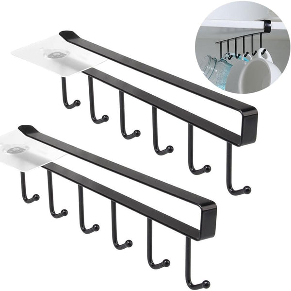 2 Pack Storage Mug Hooks Rack Under Cabinet, 6 Hooks Cup Holder Hanger, Kitchen Utensil Hanger