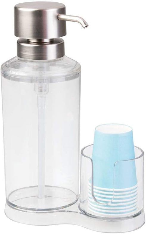 6.25 3.5 9.25, iDesign Mouthwash Dispenser Pump with Attached Paper Cup Holder Caddy, The Clarity Collection x x Clear