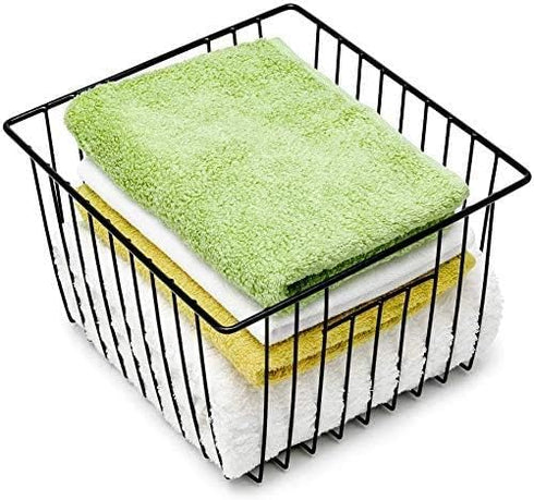 Slideep Wire Metal Basket Bin Storage Baskets for Kitchen Pantry Bathroom, Black 3 Packs