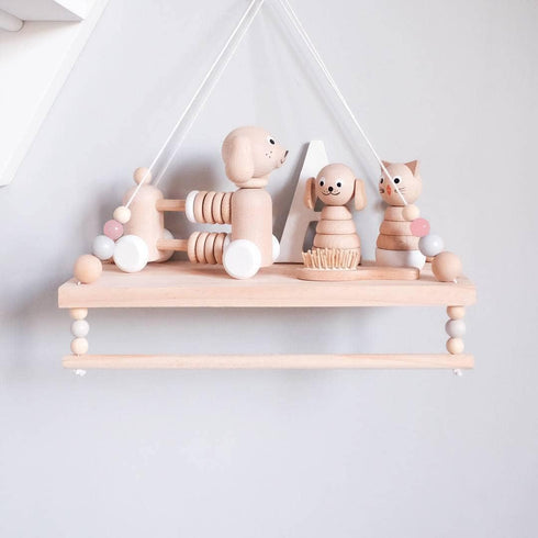 Macrame Wall Hanging Shelf, Hanging Shelves with Wooden Beads, Floating Shelf for