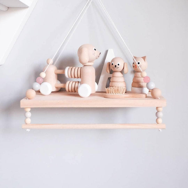 Macrame Wall Hanging Shelf, Hanging Shelves with Wooden Beads, Floating Shelf for