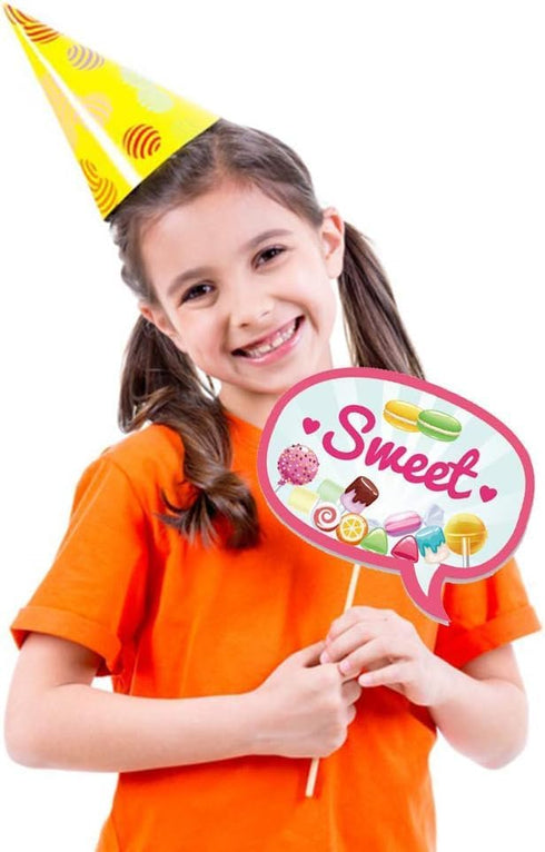 25Pcs Candy Land Photo Booth Props with Stick, Candyland Selfie Props for Candy Shop Party Supplies, Lollipop Birthday