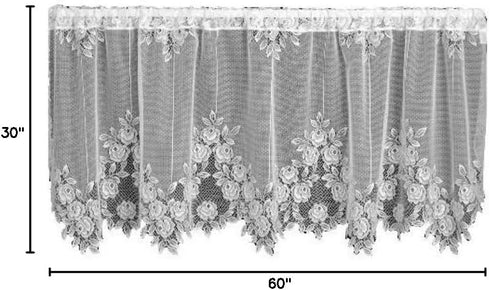 Heritage Lace Tea Rose 60-Inch Wide by 30-Inch Drop Tier Curtain, White