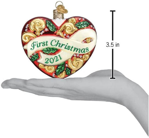Old World Christmas 2021 First Christmas Heart Glass Blown Ornaments for Christmas Tree