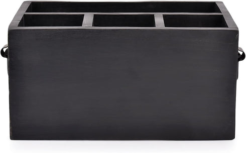 Mango Wood 4 Compartment Flatware Caddy, Cutlery Utensil Holder with Napkin Holder for Kitchen, Dining, Picnics (10" x