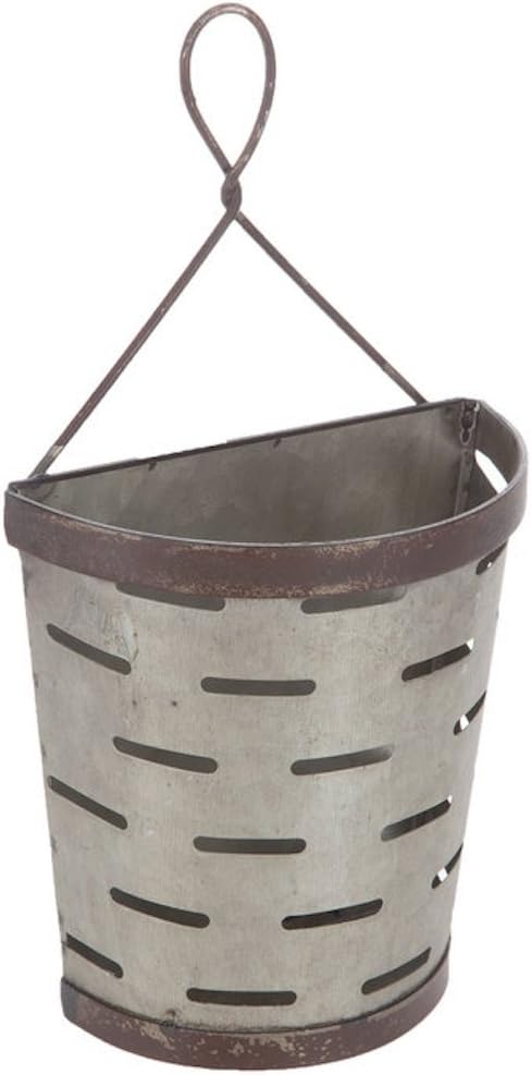 Galvanized Metal Slotted Vented Tin Olive Bucket Wall Pocket with Hanger for Plants - Hobby Lobby