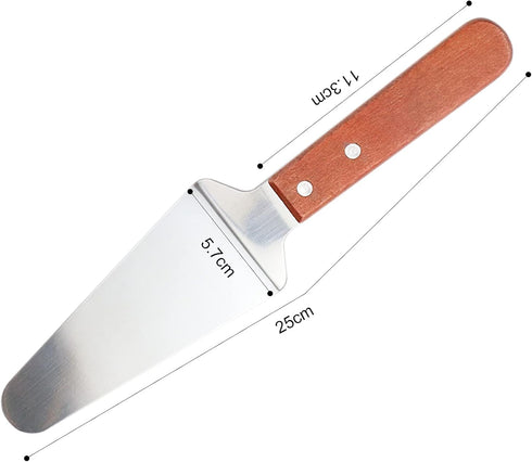 4 Pcs Stainless Steel Pizza Servers with Wooden Handle, Triangular Spade Pastry Spatula for Cake, Tart, Pie, and Pizza