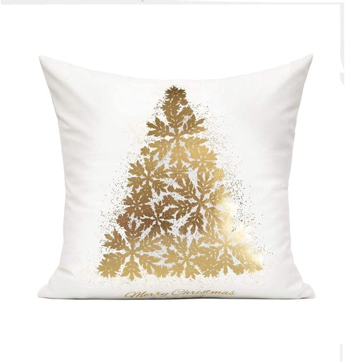 All Smiles Christmas Throw Pillow Covers - Set of 4 White Gold Velvet Cases for Winter Holiday Home D cor