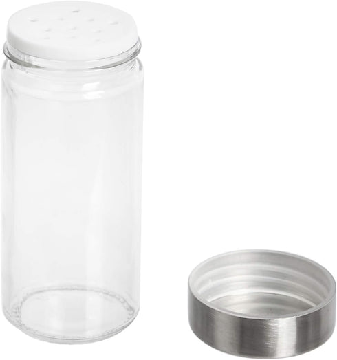 20 Amazon Basics Jars Spice Rack Organizer, Space-Saving Kitchen Organizer with Glass Spice Jars, Sturdy, Silver