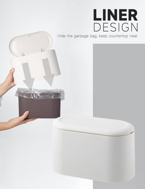 Mini Trash Can with Lid, Removable Small Garbage Can for Bathroom, Office, Kitchen, Countertop Wastebasket