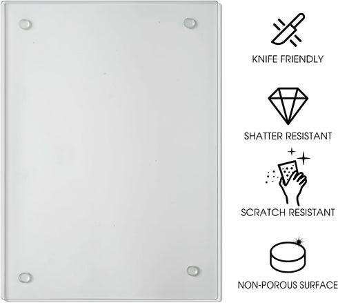 Transparent Glass Cutting Board for Kitchen Countertop, 16"x12", Rubber Non-Slip Feet, Dishwasher Safe