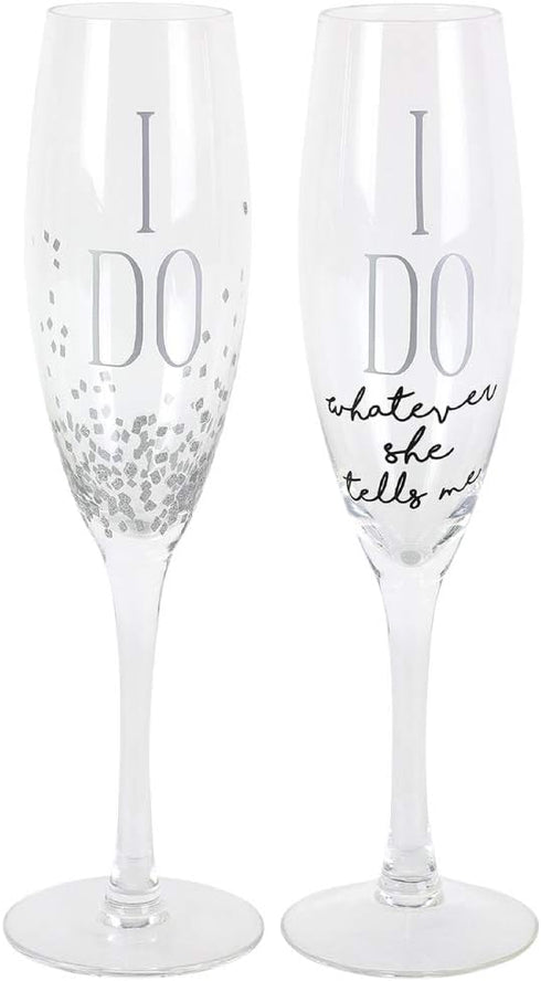 Enesco Our Name is Mud I Do Glittered Wine Glasses - Wedding Champagne Flute, 2 Piece Set, Clear