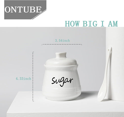 12oz ONTUBE Ceramic Sugar Bowl with Lid and Spoon (White)