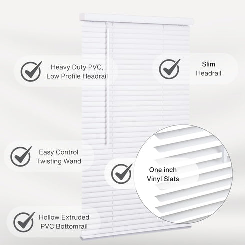 LOTUS & WINDOWARE Cordless Mini Blind - 1" Vinyl Slats, 22" Wide x 64" Long, White