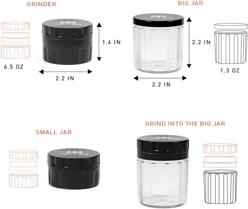 Horns Bee 2.2'' Herb Grinder Containers - Multipurpose Metal Spice Mill with Stash Jar, All-in-One Air Tight Sealable