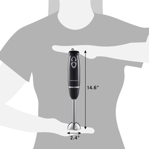 Elite Gourmet Immersion Hand Blender 500 Watts, 2 Speed Mixing, Stainless Steel Blades, Black