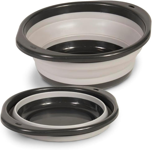 Glad Large Mixing Bowl Collapsible - 5.5L, Foldable Plastic & Rubber Container with Handles, Gray