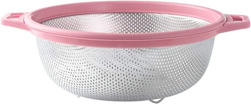 Large Stainless Steel Colander with Handle and Legs, Pink Strainer for Pasta, Veggies, Fruits, 5-quart Kitchen Mesh