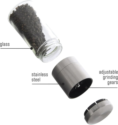 Bunchtou 1pk Original Stainless Steel Pepper Grinder or Salt Mill - Coarseness Adjustable Sea Salt Grinder or Pepper