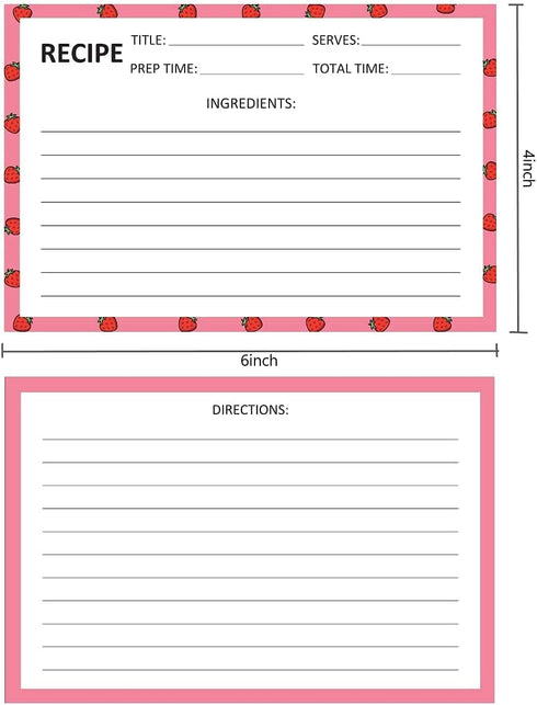 Recipe Cards 50 PCS 4x6inch Double Sided Thick Card Stock Original 5 Fruit Design Fit with Recipe Binder Recipe Box Gift for Bridal Shower Wedding Housewarming by PINKEESEA