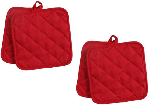 Pack of Four Red Cotton Pot Holders (2 Sets of 2) for Home Store