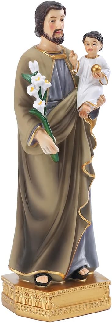 Galiyen St. Joseph and Child Jesus Statues, Hand-Crafted 8 Inch Resin Figurines, Catholic Religious Decoration