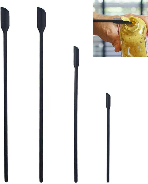 Mini Silicone Spatula Set, Small Rubber Spatula for Makeup, Thin Jar Scraper for Kitchen, 4 PACK, Black