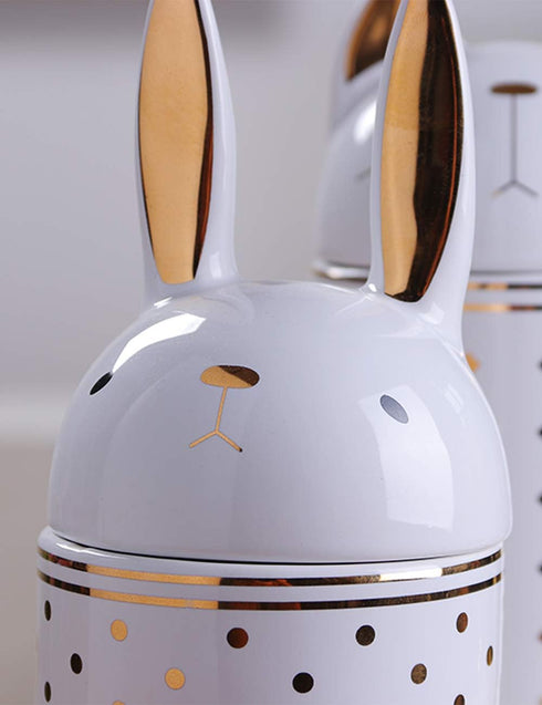 HAUCOZE Rabbit Cookie Jar Decorative Candy Jar with Lid, Modern Ceramic 8.1inch