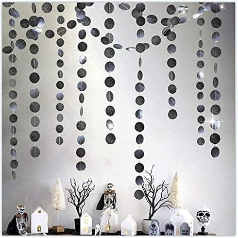 Cheerland Glitter Charcoal Grey Black Circle Garland Kit, Halloween Party Decoration Hanging Polka Dots Streamer Banner