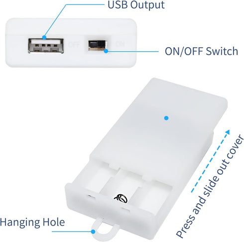 3 5V USB Female Socket AA Battery Case White Battery Box Holder for USB LED Strip Lights Fairy String Lights Curtain