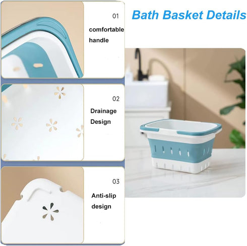 Plastic Caddy for Cleaning Supplies, Collapsible Storage Basket with Handles, Organizer Bin for Bathroom, Kitchen (Blue)