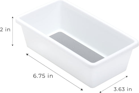 Smart Design Plastic Drawer Organizer Set of 3 - 6.75 x 3.75 Inch, Non-Slip Lining and Feet, BPA Free, White with Gray