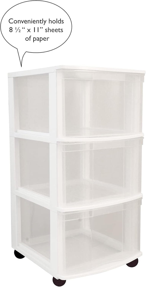 Gracious Living Classic 3 Drawer Organizer Cart, Plastic Storage Dresser with Caster Wheels for Home and Office