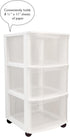 Gracious Living Classic 3 Drawer Organizer Cart, Plastic Storage Dresser with Caster Wheels for Home and Office